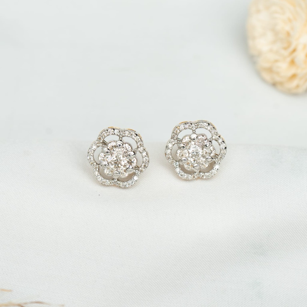 Micro-Pave Bloom Diamond Floral Stud Earrings